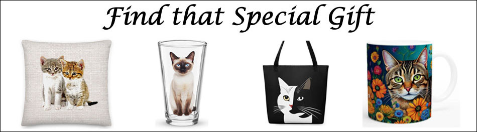 Collection of items for sale with a cat theme